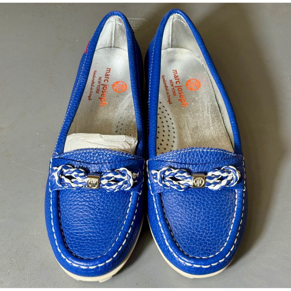 Marc Joseph New York Womens Blue Pebbled Leather Braided Driving Loafers Size 9